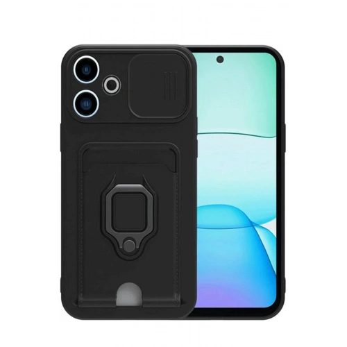 Durukar®   Redmi 13 4G Kılıf Zuma Kartvizitli Yüzüklü Silikon - Siyah