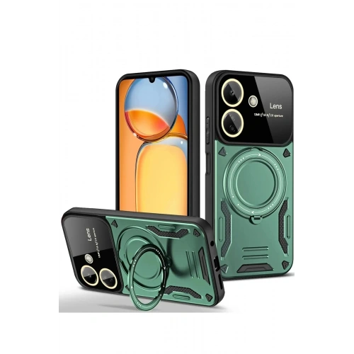 Durukar®   Redmi 13C Kılıf Joy Lens Standlı Kapak - Koyu Yeşil