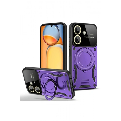Durukar®   Redmi 13C Kılıf Joy Lens Standlı Kapak - Mor