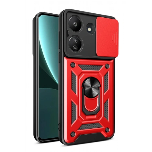 Durukar®   Redmi 13C Kılıf Pars Lens Yüzüklü Silikon - Kırmızı