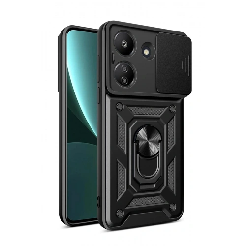 Durukar®   Redmi 13C Kılıf Pars Lens Yüzüklü Silikon - Siyah