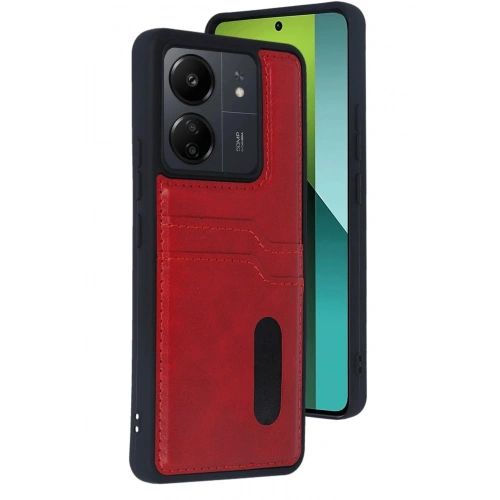 Durukar®   Redmi 13C Kılıf Sara Kartvizitli Deri Kılıf - Kırmızı