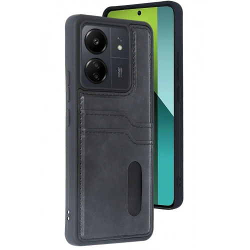 Durukar®   Redmi 13C Kılıf Sara Kartvizitli Deri Kılıf - Siyah