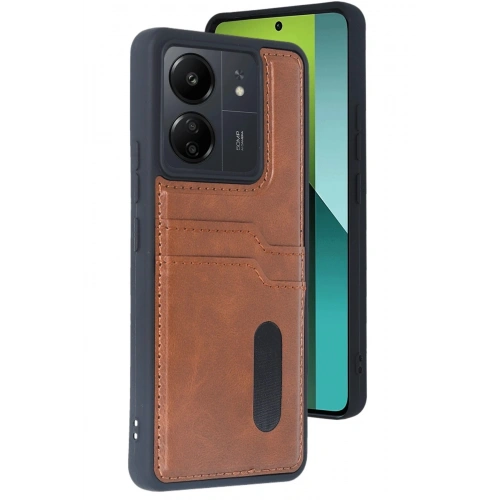 Durukar®   Redmi 13C Kılıf Sara Kartvizitli Deri Kılıf - Taba