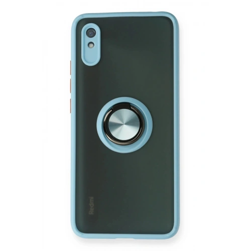 Durukar®   Redmi 9A Kılıf Montreal Yüzüklü Silikon Kapak - Buz Mavi