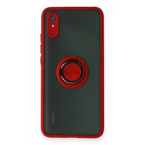 Durukar®   Redmi 9A Kılıf Montreal Yüzüklü Silikon Kapak - Kırmızı