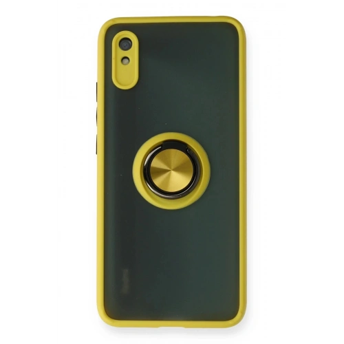Durukar®   Redmi 9A Kılıf Montreal Yüzüklü Silikon Kapak - Sarı