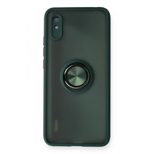 Durukar®   Redmi 9A Kılıf Montreal Yüzüklü Silikon Kapak - Yeşil