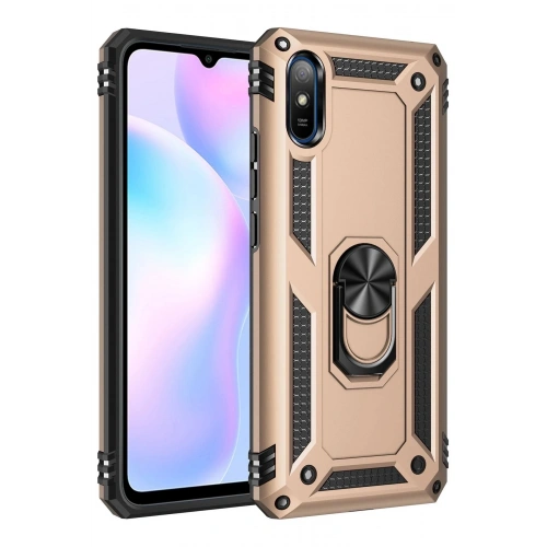 Durukar®   Redmi 9A Kılıf Sofya Yüzüklü Silikon Kapak - Gold