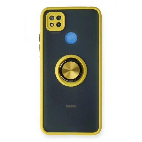 Durukar®   Redmi 9C Kılıf Montreal Yüzüklü Silikon Kapak - Sarı