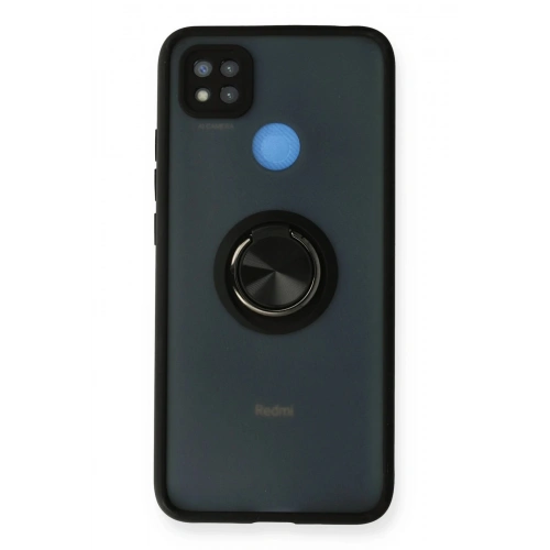 Durukar®   Redmi 9C Kılıf Montreal Yüzüklü Silikon Kapak - Siyah