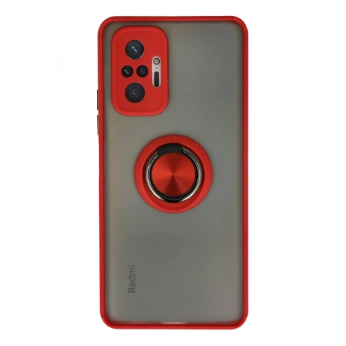 Durukar®   Redmi Note 10 Pro Kılıf Montreal Yüzüklü Silikon Kapak - Kırmızı