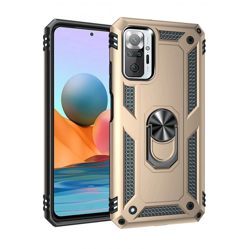 Durukar®   Redmi Note 10 Pro Kılıf Sofya Yüzüklü Silikon Kapak - Gold