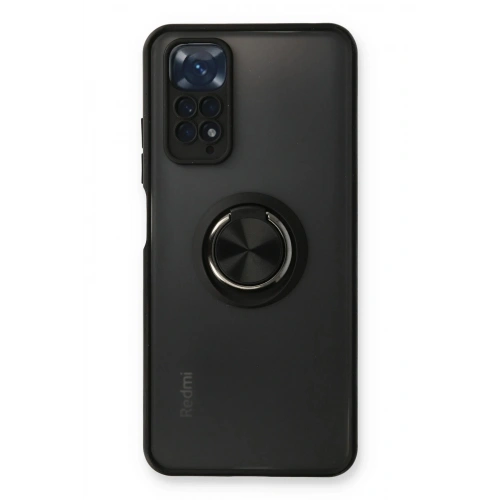 Durukar®   Redmi Note 11 Kılıf Montreal Yüzüklü Silikon Kapak - Siyah