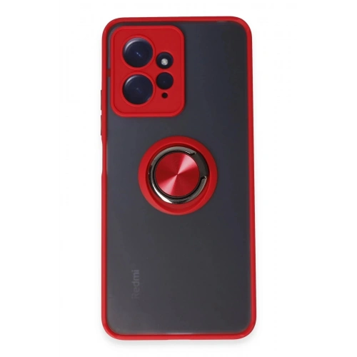 Durukar®   Redmi Note 12 4G Kılıf Montreal Yüzüklü Silikon Kapak - Kırmızı