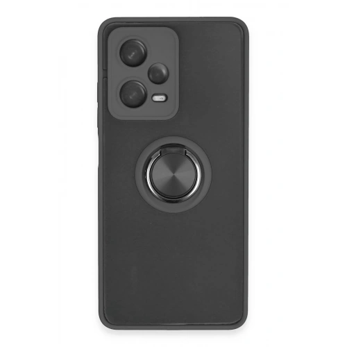 Durukar®   Redmi Note 12 5G Kılıf Montreal Yüzüklü Silikon Kapak - Siyah