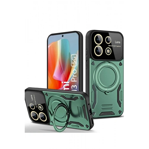 Durukar®   Redmi Note 13 Pro 4G Kılıf Joy Lens Standlı Kapak - Koyu Yeşil