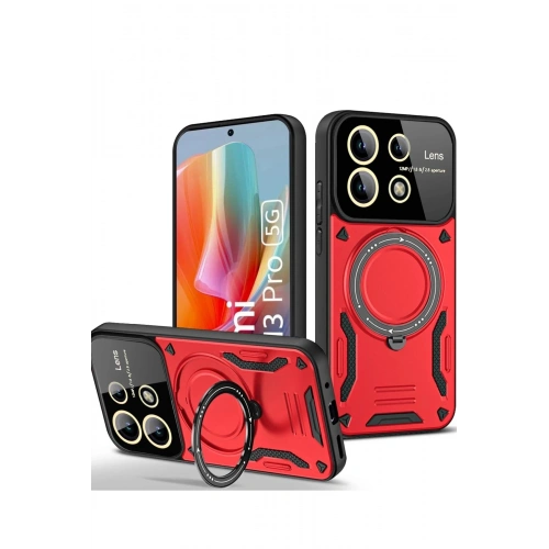 Durukar®   Redmi Note 13 Pro 5G Kılıf Joy Lens Standlı Kapak - Kırmızı