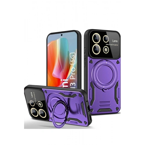 Durukar®   Redmi Note 13 Pro 5G Kılıf Joy Lens Standlı Kapak - Mor