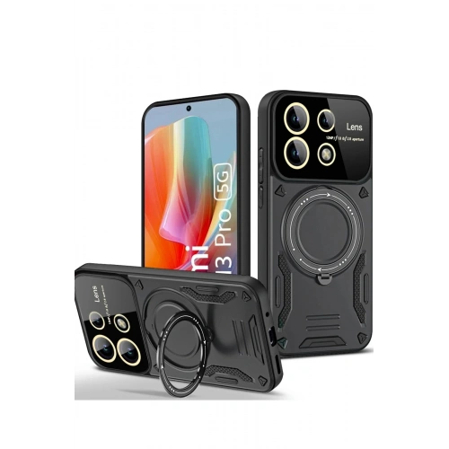 Durukar®   Redmi Note 13 Pro 5G Kılıf Joy Lens Standlı Kapak - Siyah