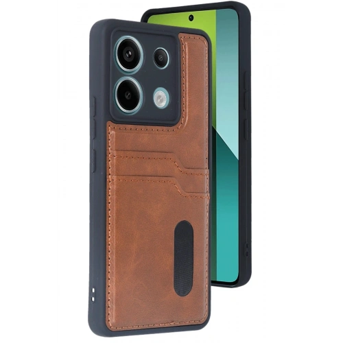 Durukar®   Redmi Note 13 Pro 5G Kılıf Sara Kartvizitli Deri Kılıf - Taba