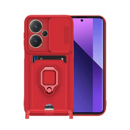 Durukar®   Redmi Note 13 Pro Plus Kılıf Zuma Kartvizitli Yüzüklü Silikon - Kırmızı
