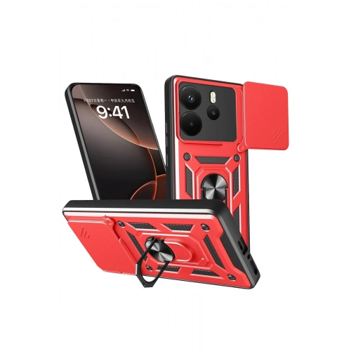 Durukar®   Redmi Note 14 4G Pars Lens Yüzüklü Silikon - Kırmızı