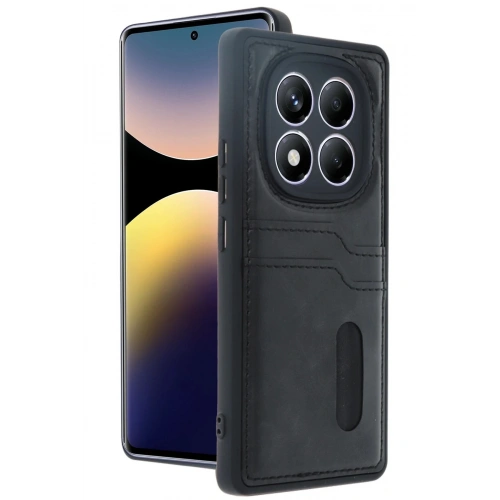 Durukar®   Redmi Note 14 Pro 5G Kılıf Sara Kartvizitli Deri Kılıf - Siyah
