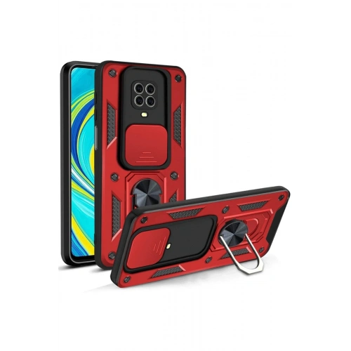 Durukar®   Redmi Note 9 Pro Kılıf Pars Lens Yüzüklü Silikon - Kırmızı