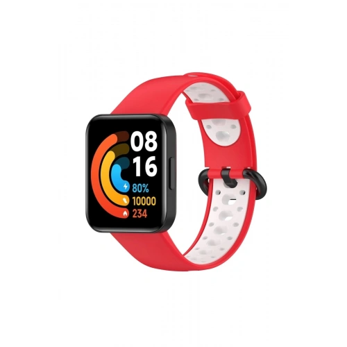 Durukar®   Redmi Watch 2 Spor Delikli Kordon - Kırmızı-Beyaz