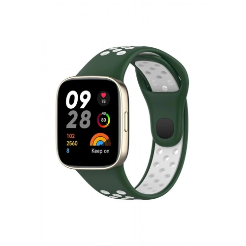 Durukar®   Redmi Watch 3 Spor Delikli Kordon - Haki Yeşil-Beyaz