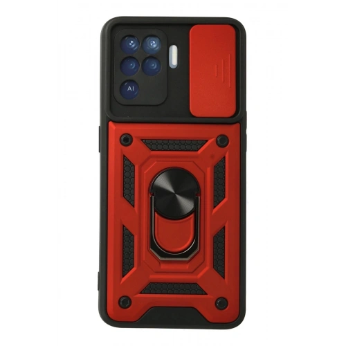 Durukar®   Reno 5 Lite Kılıf Pars Lens Yüzüklü Silikon - Kırmızı