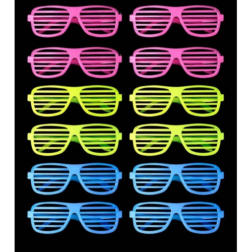 Durukar® Retro Neon Fosforlu Panjur Gözlük 12 Adet – 80’ler 90’lar Parti Stili