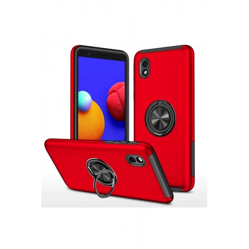 Durukar®  Samsung Galaxy A01 Core Kılıf Elit Yüzüklü Kapak - Kırmızı