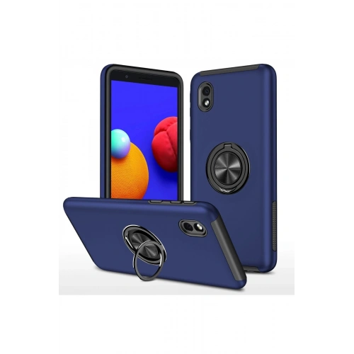 Durukar®  Samsung Galaxy A01 Core Kılıf Elit Yüzüklü Kapak - Lacivert
