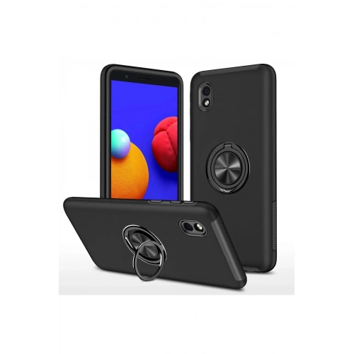 Durukar®  Samsung Galaxy A01 Core Kılıf Elit Yüzüklü Kapak - Siyah