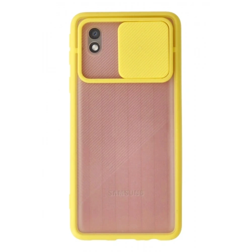 Durukar®  Samsung Galaxy A01 Core Kılıf Palm Buzlu Kamera Sürgülü Silikon - Sarı