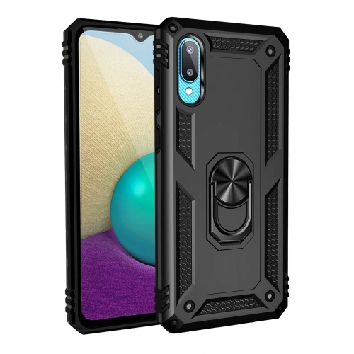Durukar®  Samsung Galaxy A02 Kılıf Sofya Yüzüklü Silikon Kapak - Siyah