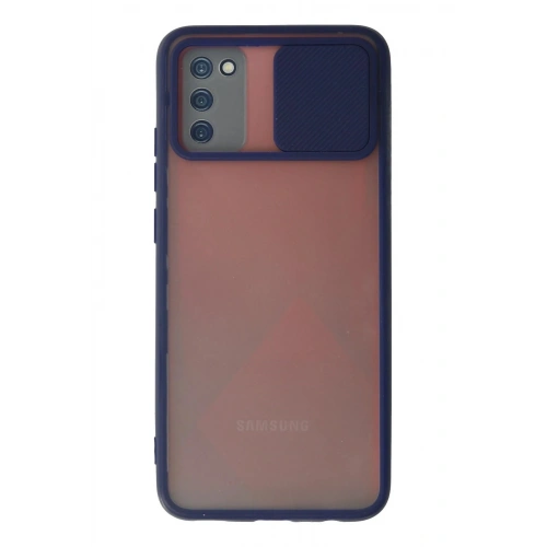 Durukar®  Samsung Galaxy A02S Kılıf Palm Buzlu Kamera Sürgülü Silikon - Lacivert