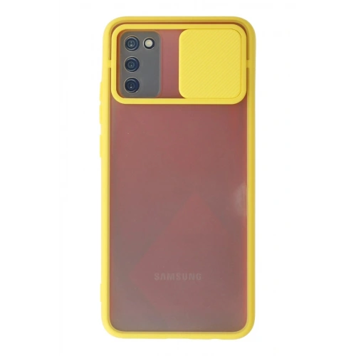 Durukar®  Samsung Galaxy A02S Kılıf Palm Buzlu Kamera Sürgülü Silikon - Sarı