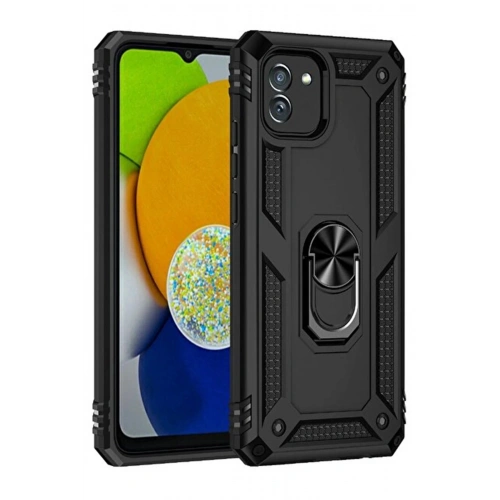 Durukar®  Samsung Galaxy A03 Kılıf Sofya Yüzüklü Silikon Kapak - Siyah