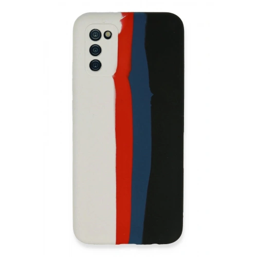 Durukar®  Samsung Galaxy A03S Kılıf Ebruli Lansman Silikon - Beyaz-Siyah