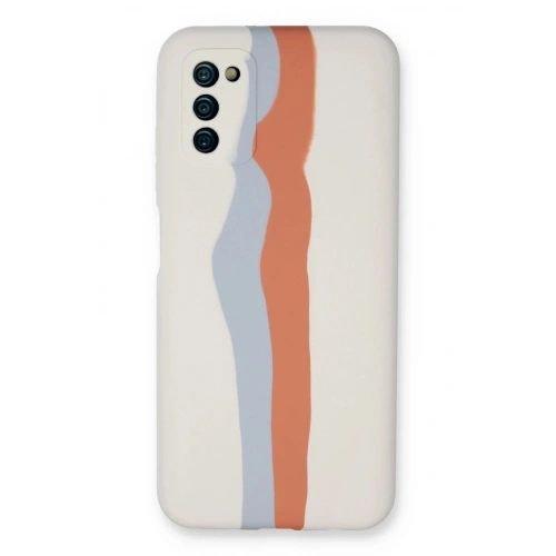 Durukar®  Samsung Galaxy A03S Kılıf Ebruli Lansman Silikon - Beyaz-Turuncu