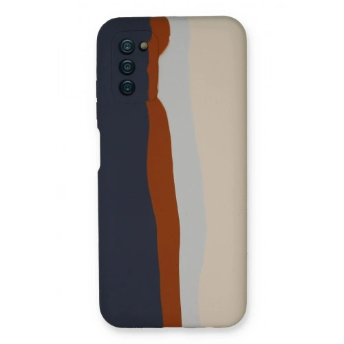 Durukar®  Samsung Galaxy A03S Kılıf Ebruli Lansman Silikon - Lacivert-Krem