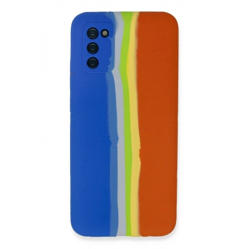 Durukar®  Samsung Galaxy A03S Kılıf Ebruli Lansman Silikon - Mavi-Turuncu