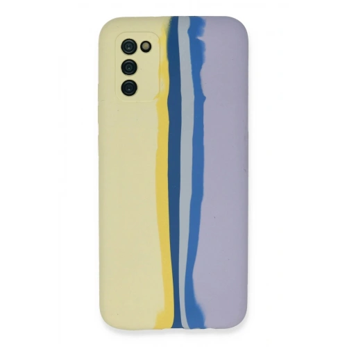Durukar®  Samsung Galaxy A03S Kılıf Ebruli Lansman Silikon - Sarı-Lila