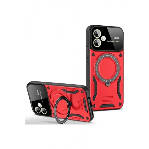 Durukar®  Samsung Galaxy A06 Kılıf Joy Lens Standlı Kapak - Kırmızı