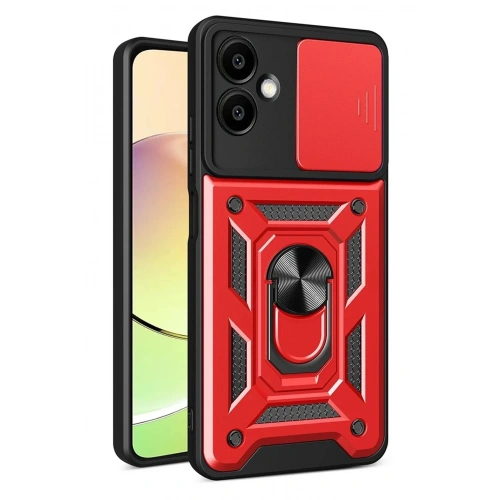 Durukar®  Samsung Galaxy A07 4G Pars Lens Yüzüklü Silikon - Kırmızı