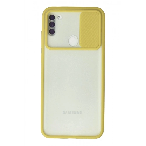 Durukar®  Samsung Galaxy A11 Kılıf Palm Buzlu Kamera Sürgülü Silikon - Sarı