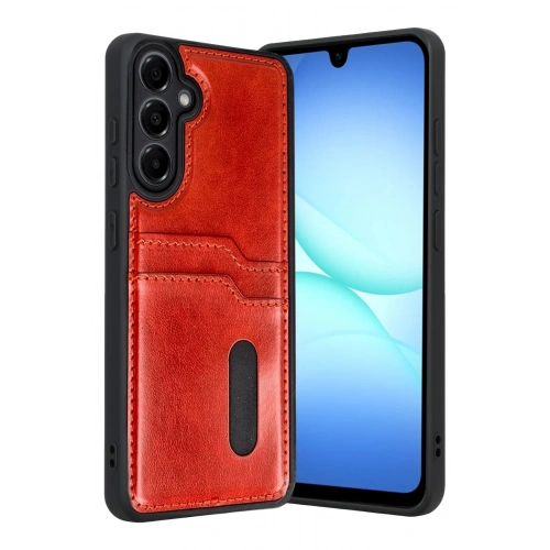 Durukar®  Samsung Galaxy A17 5G Sara Kartvizitli Deri Kılıf - Kırmızı